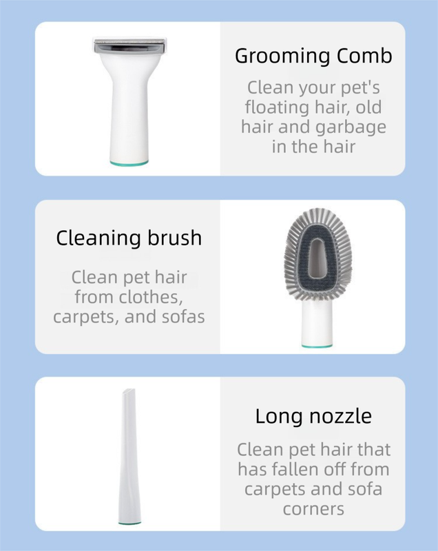 White 7-in-1 pet grooming vacuum kit with attachments and dust cup