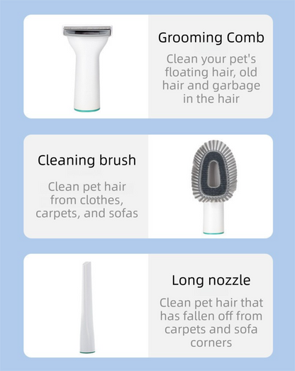 White 7-in-1 pet grooming vacuum kit with attachments and dust cup