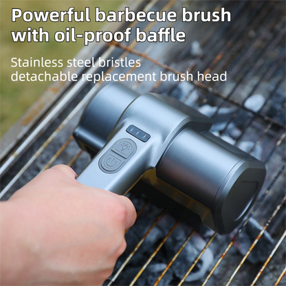 Cordless electric grill cleaner with LED light, three brush heads and USB charging