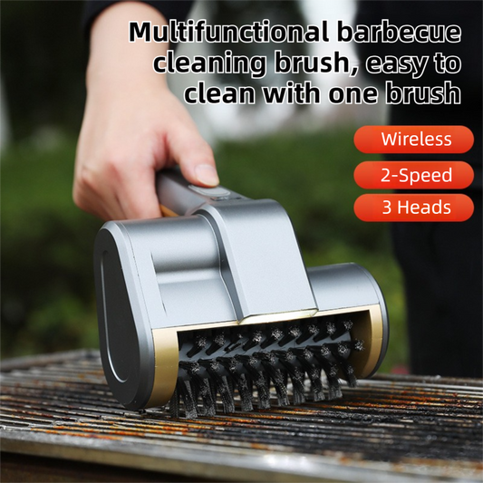 Gold cordless 3-in-1 grill cleaner with LED light and USB charging
