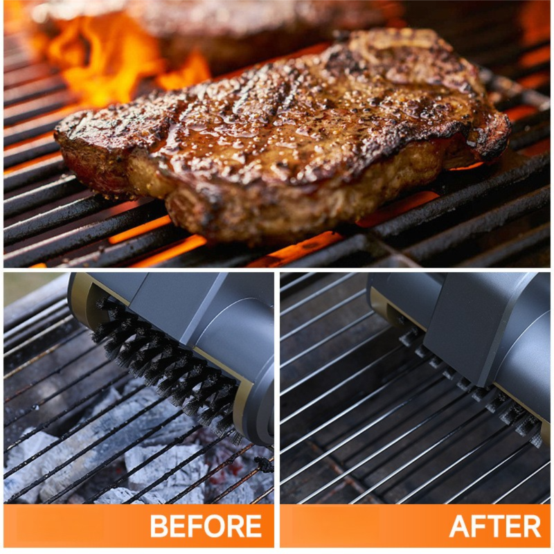 Gold cordless 3-in-1 grill cleaner with LED light and USB charging