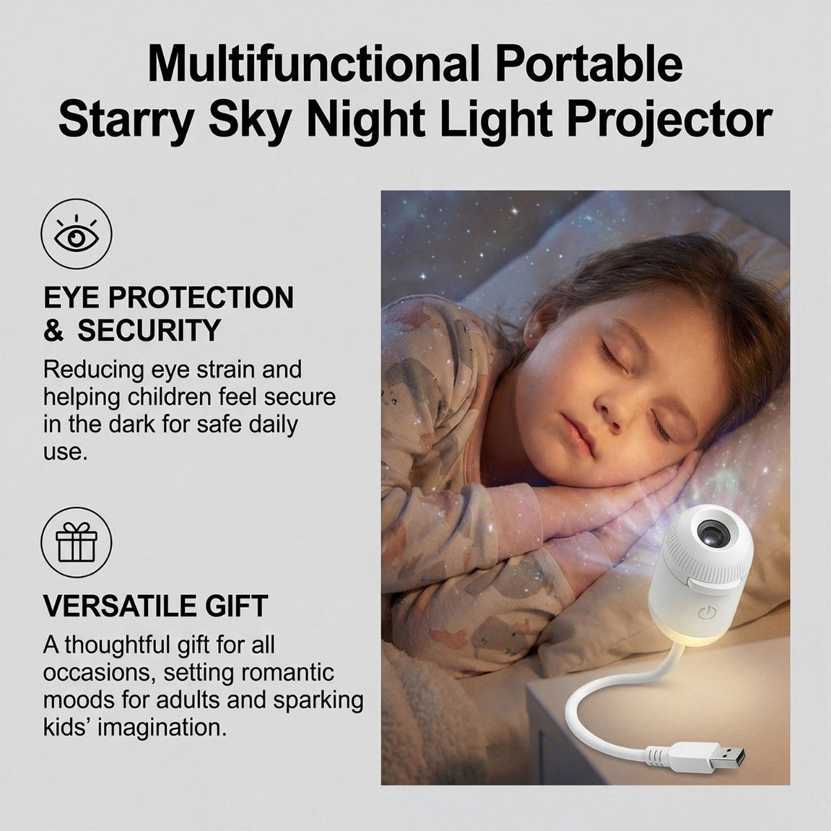 USB galaxy projector night light casting star and nebula patterns