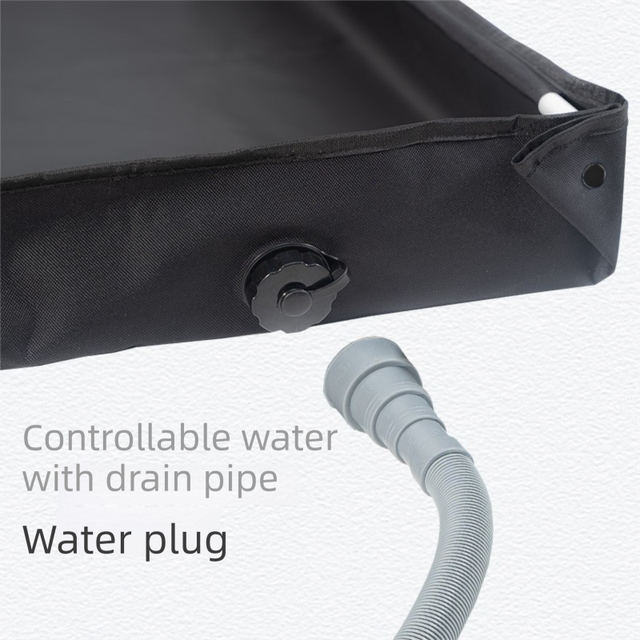 Portable camping shower pump kit with digital display, LED light and foldable basin tray