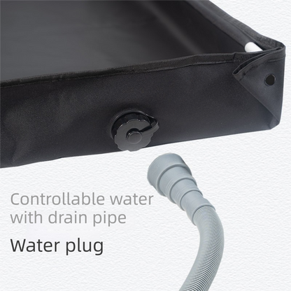 Portable camping shower pump kit with digital display, LED light and foldable basin tray