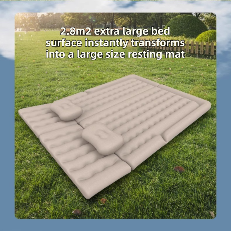 Black inflatable car air mattress with pillows and electric pump for trunk sleeping