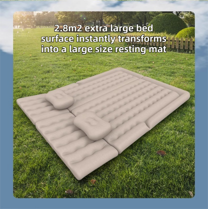 Black inflatable car air mattress with pillows and electric pump for trunk sleeping