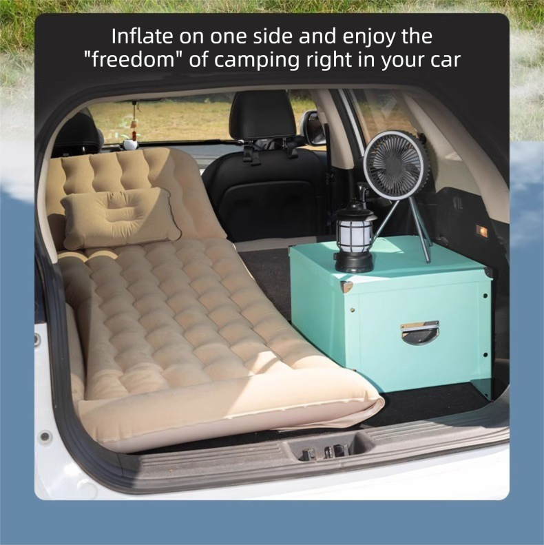 Black inflatable car air mattress with pillows and electric pump for trunk sleeping