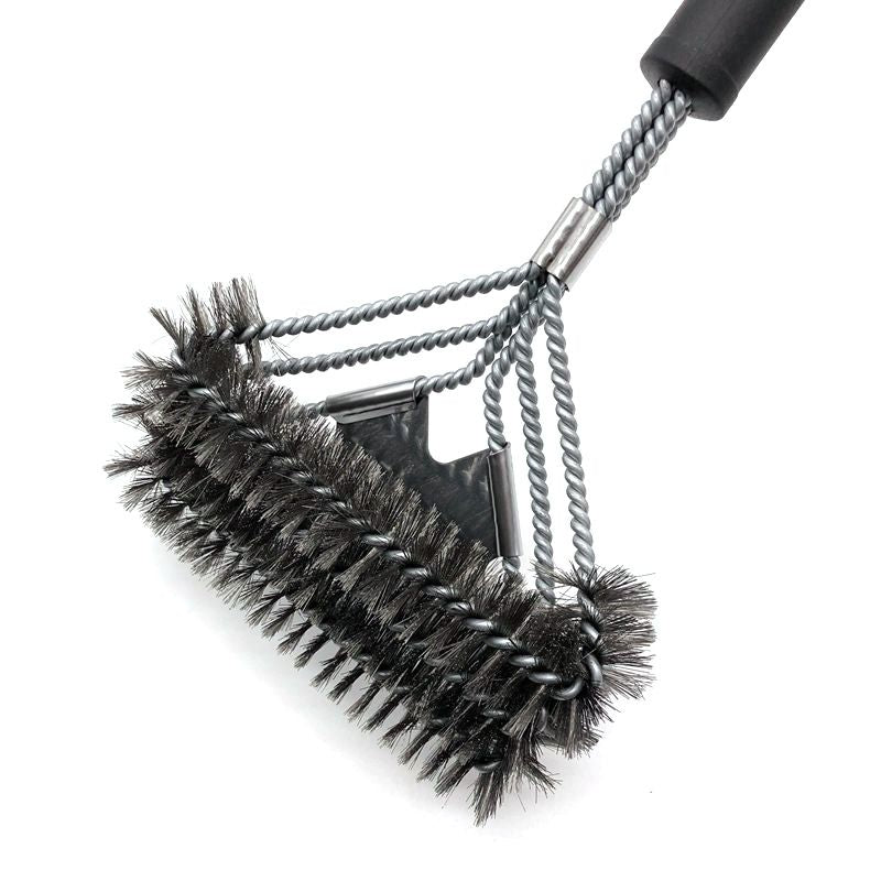 Stainless steel BBQ tool set with spatulas, tongs, egg rings, oil bottles, brush and storage bag