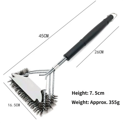 Stainless steel BBQ tool set with spatulas, tongs, egg rings, oil bottles, brush and storage bag