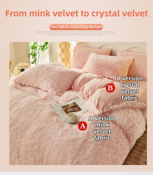 Dark grey 4 piece bedding set with plush faux fur finish and matching pillowcases