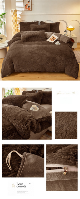 Faux mink fur bedding set with matching flat sheet and two pillowcases