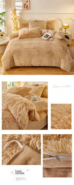 Khaki four piece quilt cover set with faux mink fur and crystal velvet