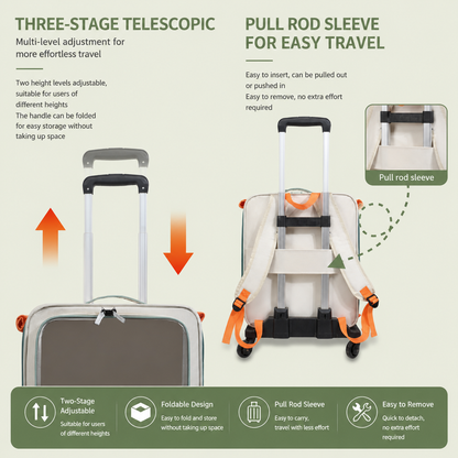 Brown and grey foldable pet carrier trolley with mesh sides, front window and wheels