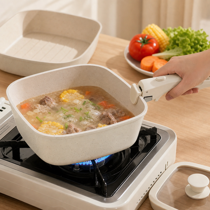 20cm detachable nonstick cookware set with frying pan, saucepan and glass lid