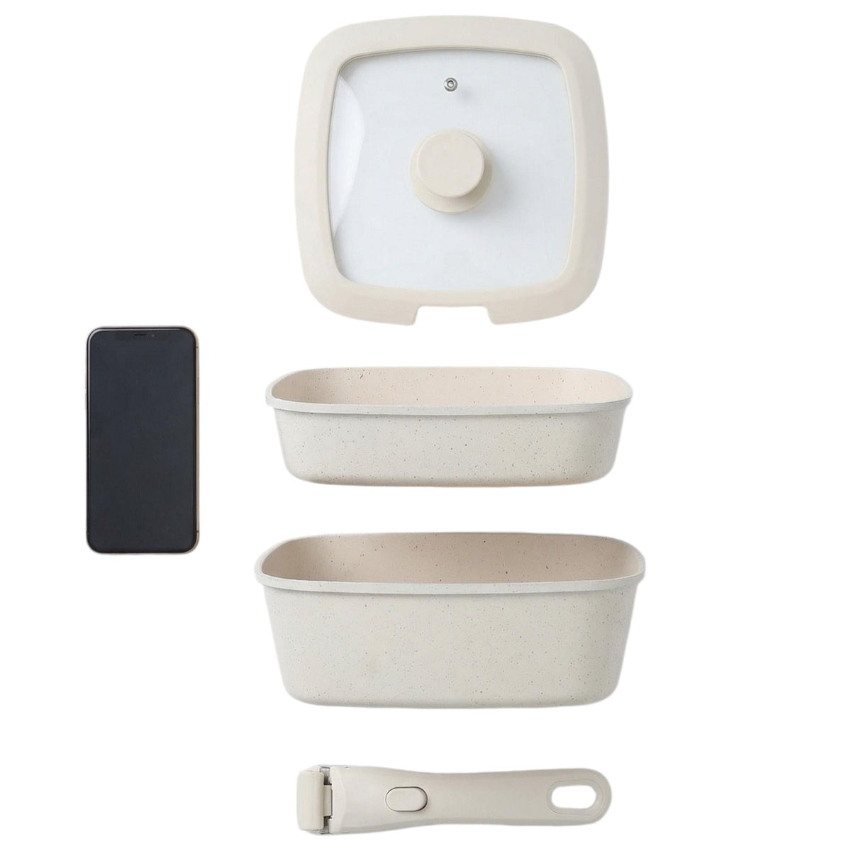 20cm detachable nonstick cookware set with frying pan, saucepan and glass lid