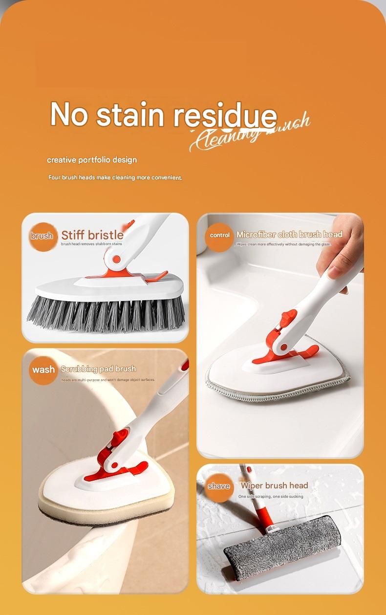 Nine piece cleaning brush set with telescopic handle and silicone toilet brush