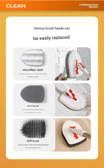 Nine piece cleaning brush set with telescopic handle and silicone toilet brush