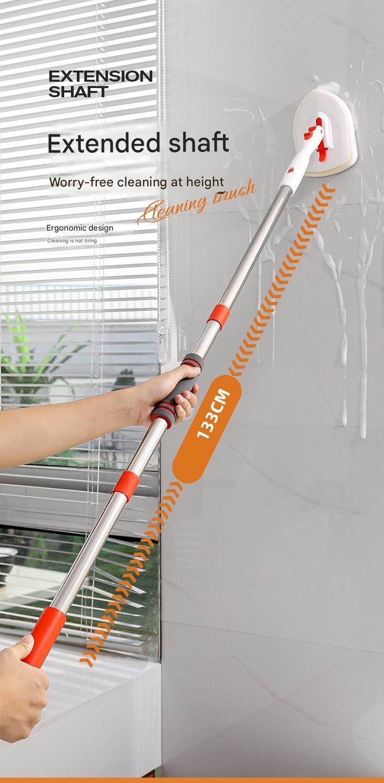 Nine piece cleaning brush set with telescopic handle and silicone toilet brush