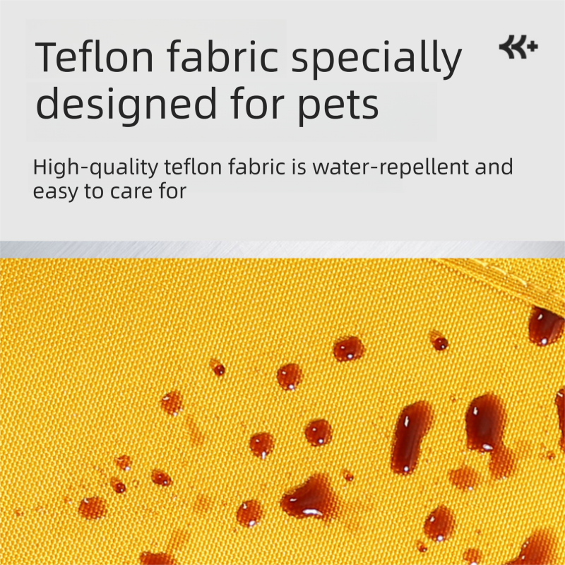 Khaki foldable pet bed mat with carry handles and plush sleeping surface
