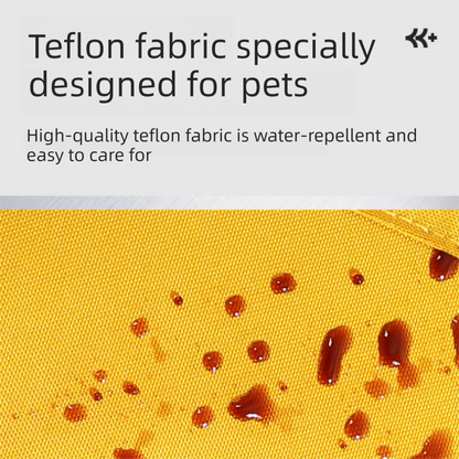 Khaki foldable pet bed mat with carry handles and plush sleeping surface