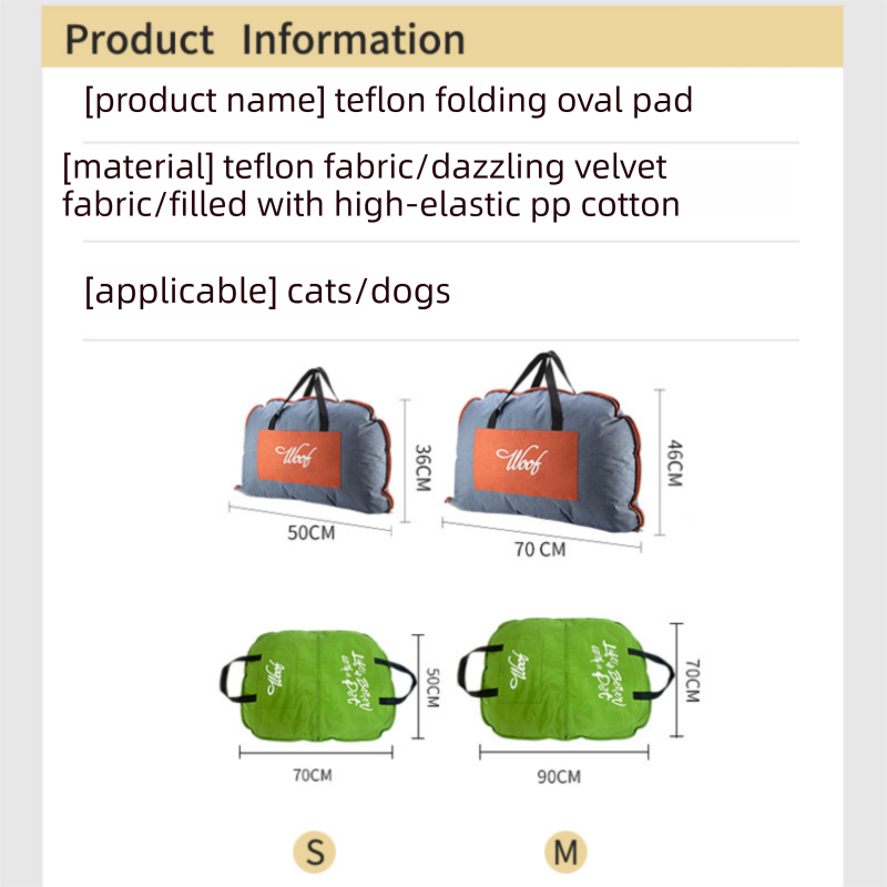 Khaki foldable pet bed mat with carry handles and plush sleeping surface