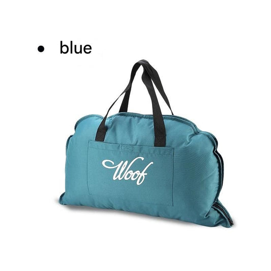 Foldable waterproof pet bed mat with plush surface, carry handles and side pocket