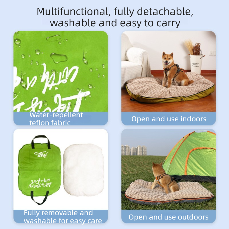 Yellow winter dog travel set with jacket, 3m retractable leash and foldable pet bed