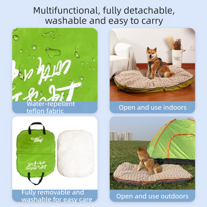 Yellow winter dog travel set with jacket, 3m retractable leash and foldable pet bed