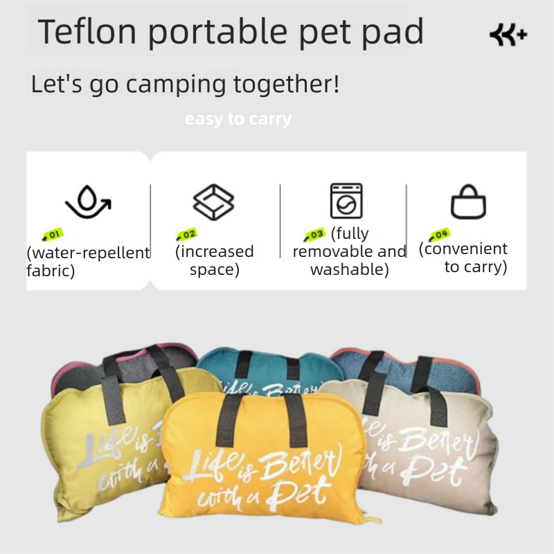 Yellow winter dog travel set with jacket, 3m retractable leash and foldable pet bed