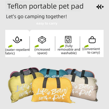 Yellow winter dog travel set with jacket, 3m retractable leash and foldable pet bed