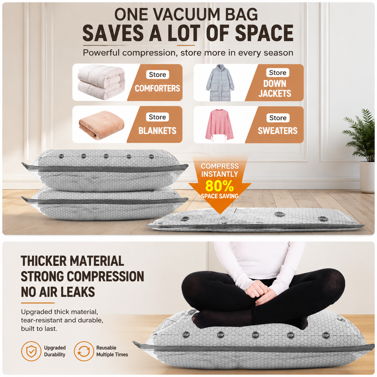 Cordless handheld vacuum cleaner with reusable vacuum storage bags