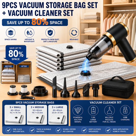 Cordless handheld vacuum cleaner with reusable vacuum storage bags and attachments