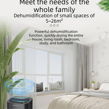 Black mini dehumidifier with 1000ml water tank, RGB night light and control buttons
