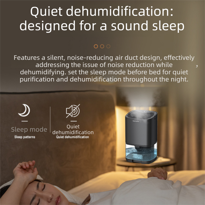 Black mini dehumidifier with 1000ml water tank, RGB night light and control buttons