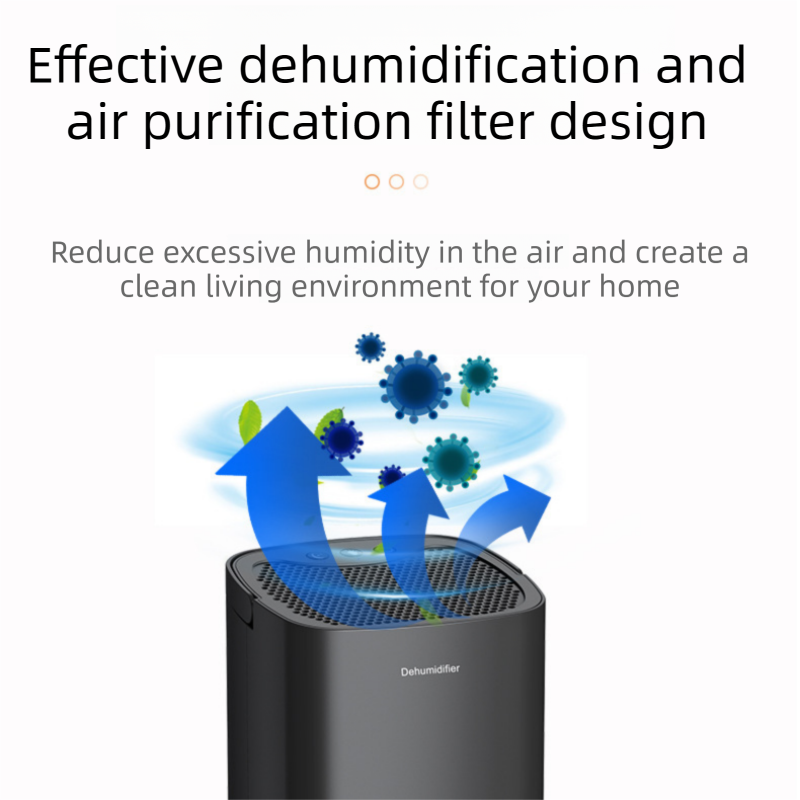 Black mini dehumidifier with 1000ml water tank, RGB night light and control buttons