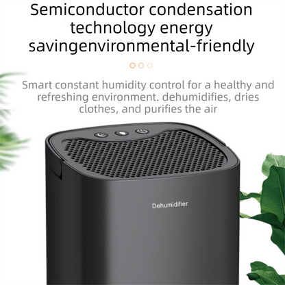 Black mini dehumidifier with 1000ml water tank, RGB night light and control buttons
