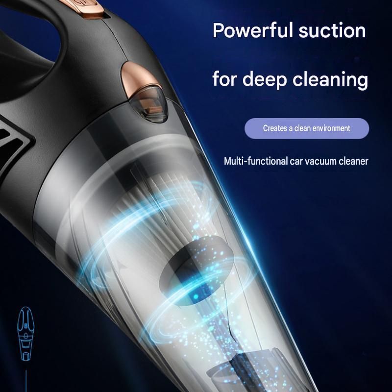 Black cordless car vacuum cleaner and electric spin scrubber combo with brush heads