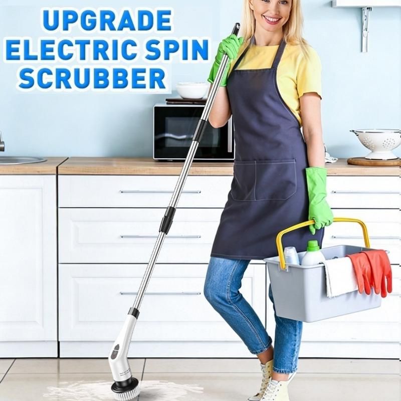 Black cordless car vacuum cleaner and electric spin scrubber combo with brush heads