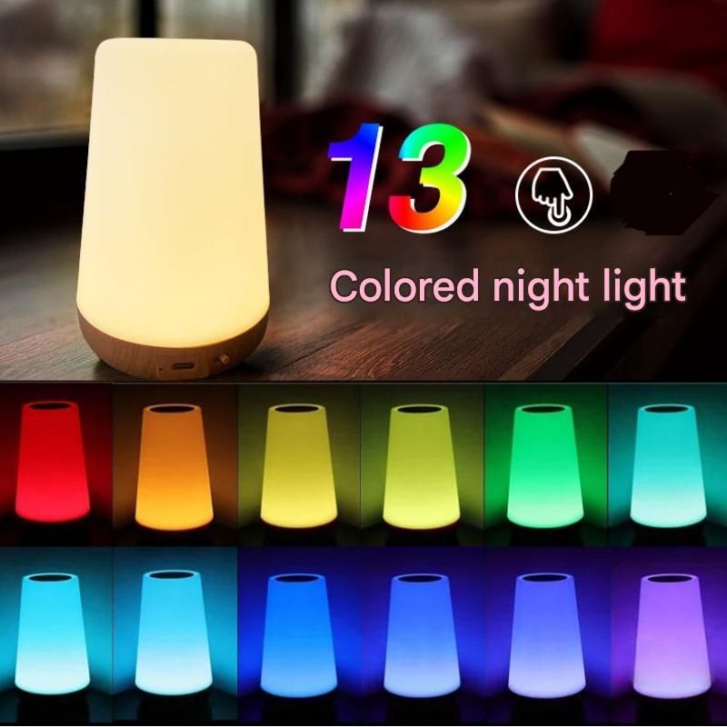Rechargeable RGB night light with vintage camping style wall tapestry