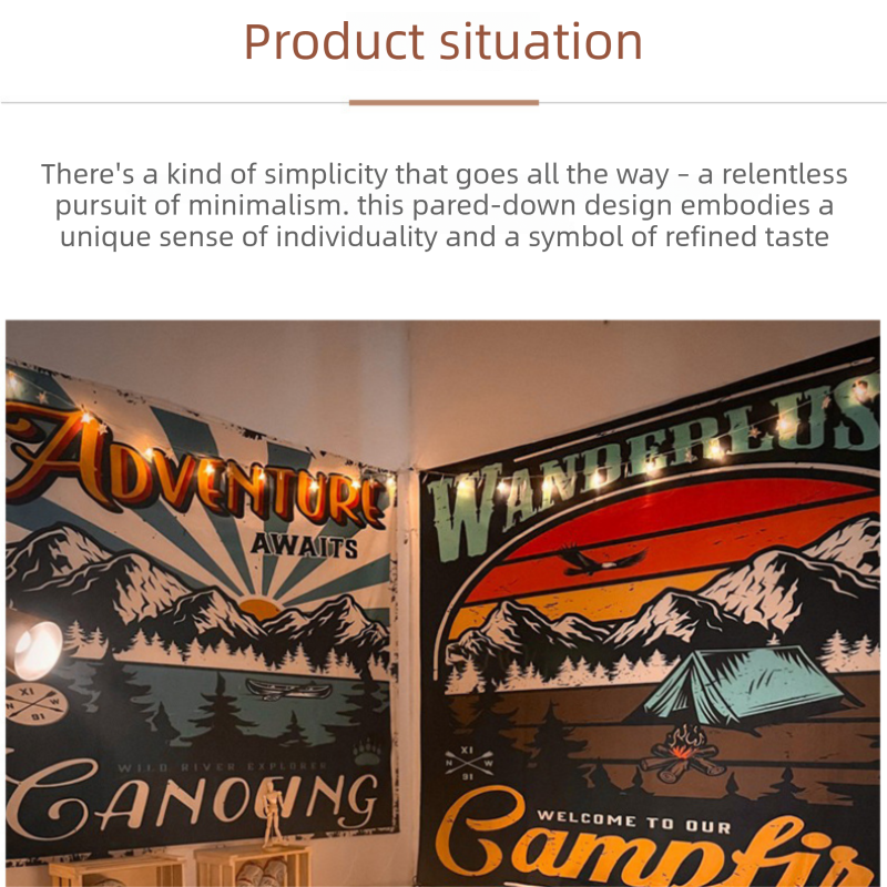 Rechargeable RGB night light with vintage camping style wall tapestry