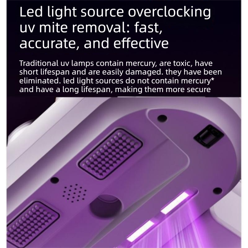 White handheld cordless dust mite vacuum cleaner with dual cups and LED light