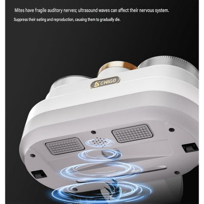 White handheld cordless dust mite vacuum cleaner with dual cups and LED light