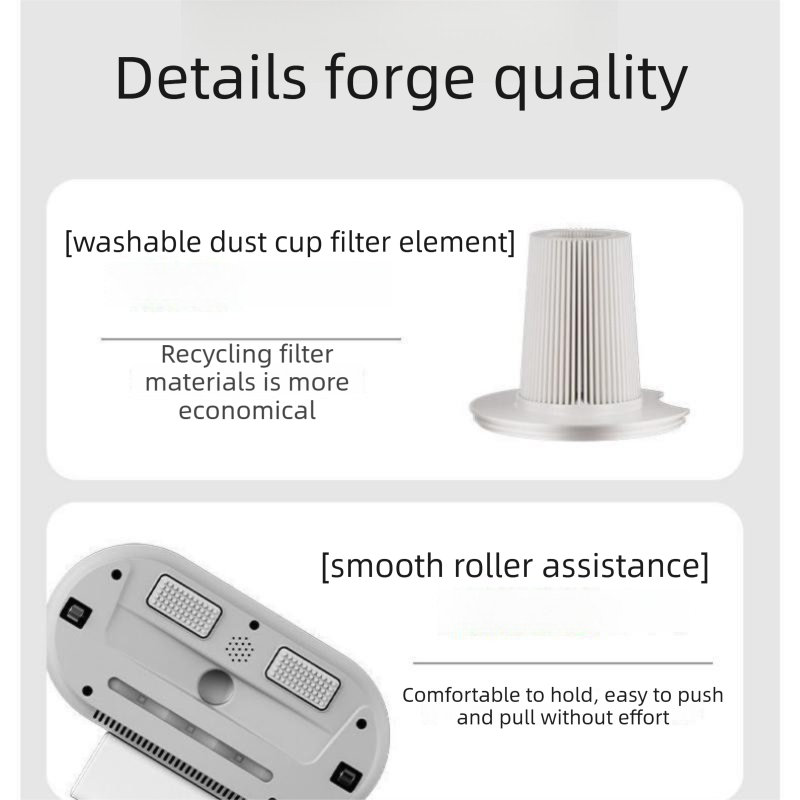 White cordless dust mite vacuum beside a beige double roller carpet brush
