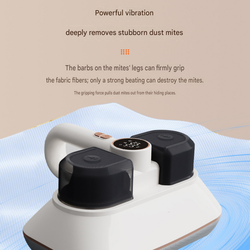 White handheld cordless mite remover vacuum with dual cups and UV light