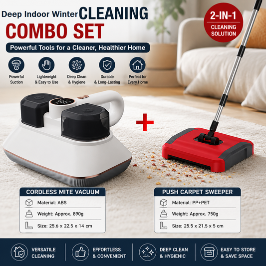 Wireless handheld mite remover and manual carpet sweeper cleaning set