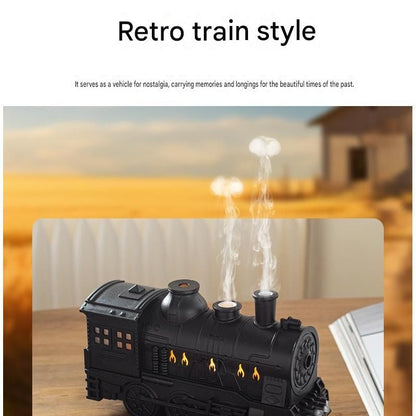 Retro train aromatherapy humidifier with LED night light and dual mist nozzles