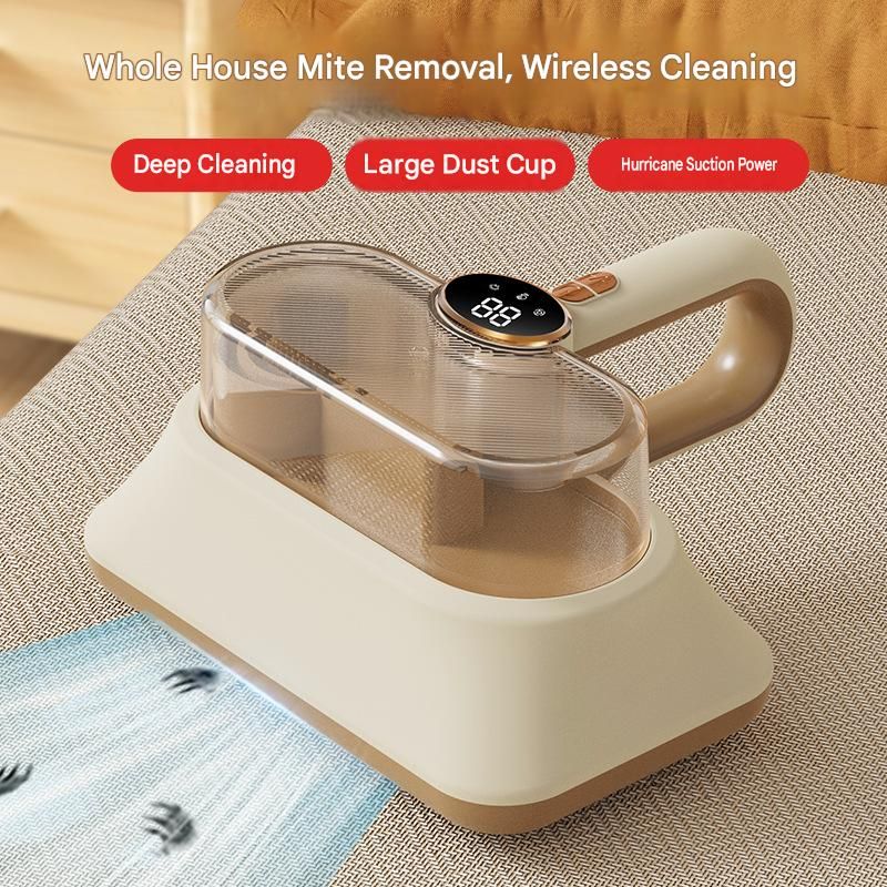 Brass-coloured retro train humidifier with cordless UV mite remover vacuum