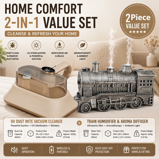 Retro train humidifier and cordless UV mite remover vacuum set with remote control