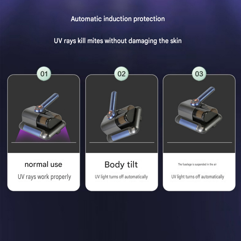 Black wireless mite remover vacuum with handheld body and cleaning head