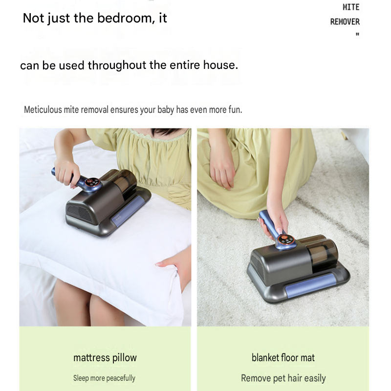 Black wireless mite remover vacuum with handheld body and cleaning head